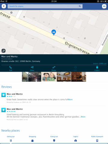 Informationen und Bewertungen in Nokia Here Maps auf dem iPad (Screenshot: Golem.de)